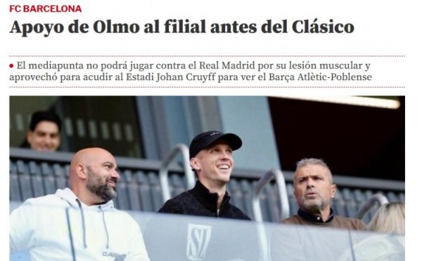 Chấn thương cơ dép và bỏ lỡ trận derby quốc gia! Olmo đi xem trận Barcelona B